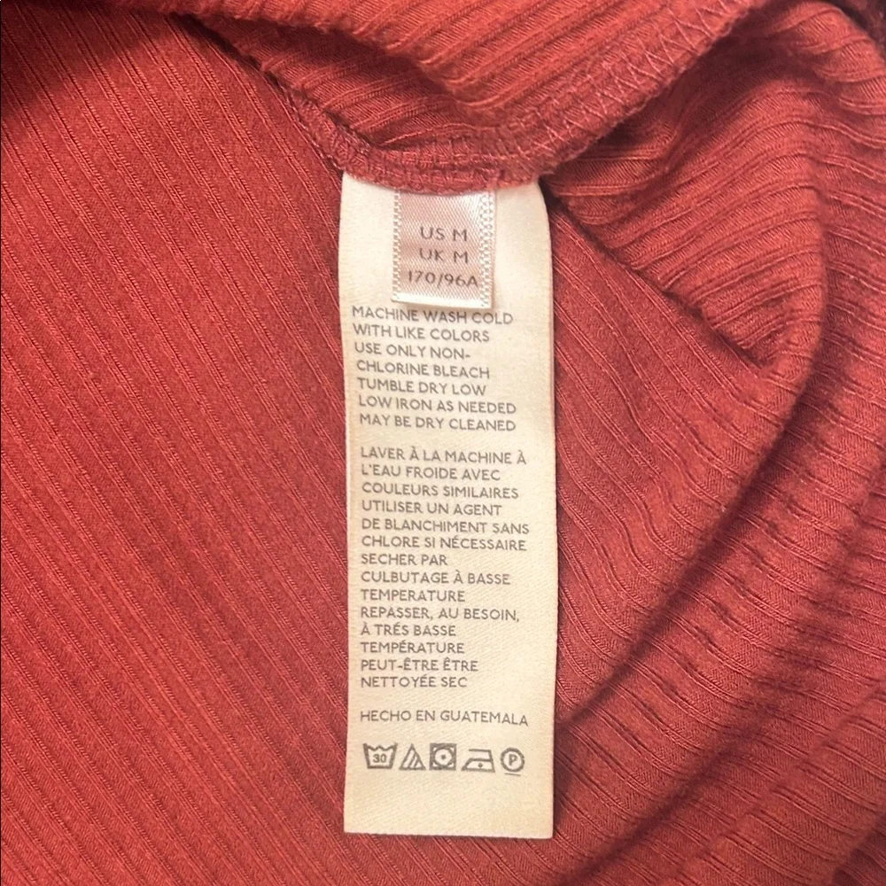 Free People Night Lily Top Puff Sleeve Ribbed Shirt - Rust Size M